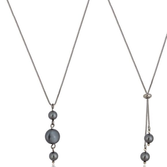 TIE NECKLACE DOUBLE FUNCTION BLACK + RHODIUM BLACK - Picture 1 of 5